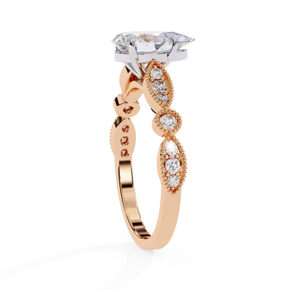 The Elizabeth Pear Cathedral with Milgrain Band Engagement Ring