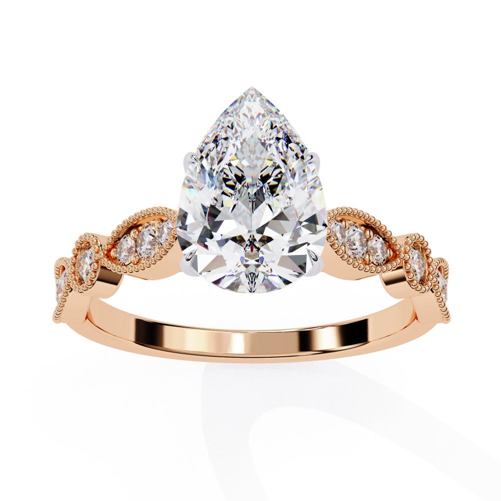 The Elizabeth Pear Cathedral with Milgrain Band Engagement Ring