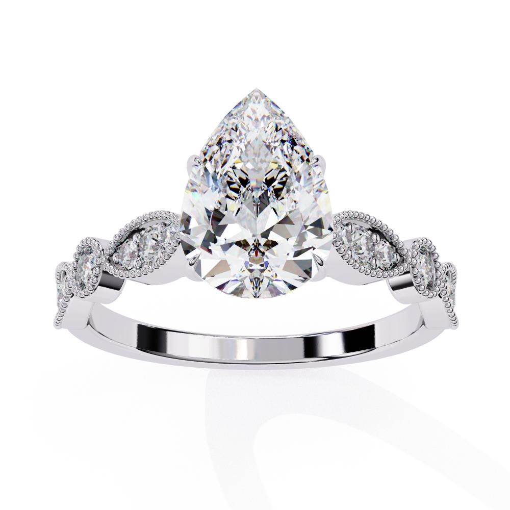 The Elizabeth Pear Cathedral with Milgrain Band Engagement Ring