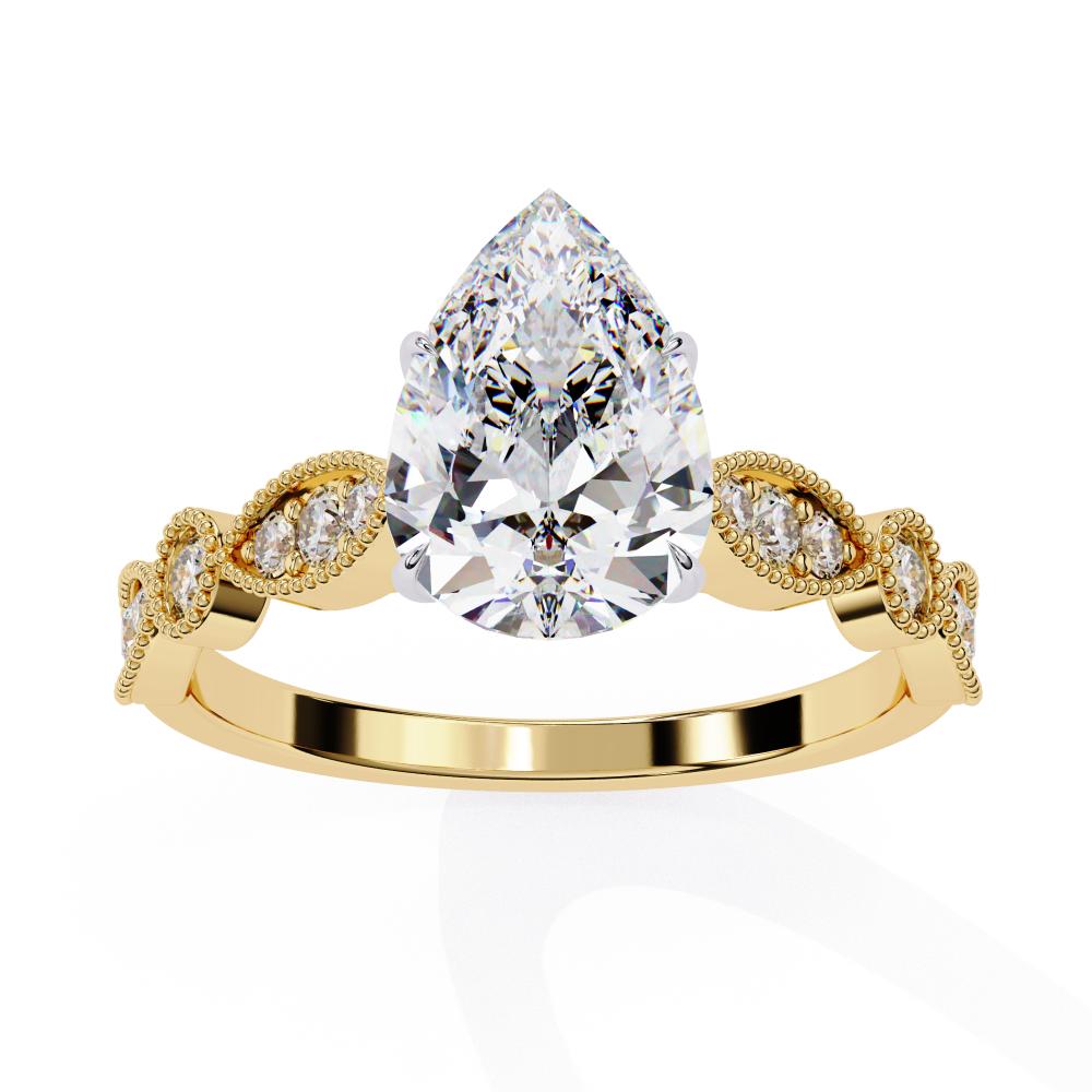 The Elizabeth Pear Cathedral with Milgrain Band Engagement Ring