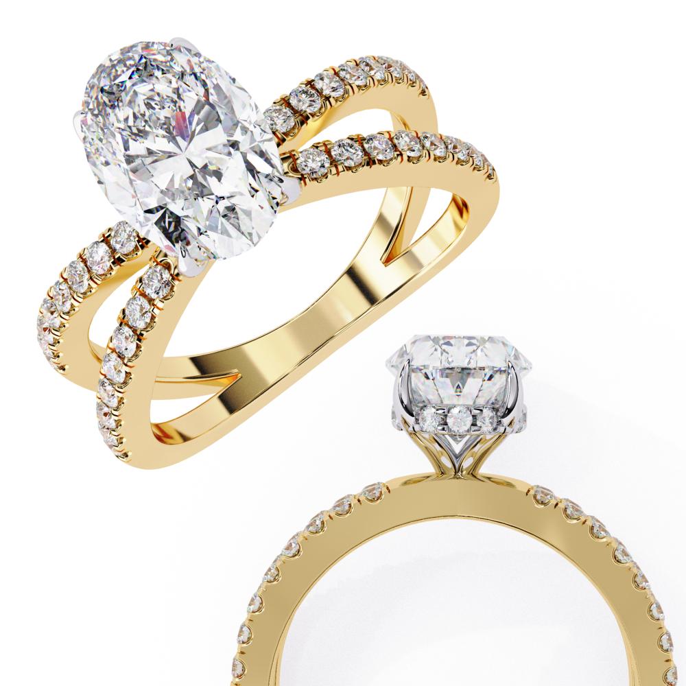 The Tory Oval Hidden Halo With Split Shank Engagement Ring