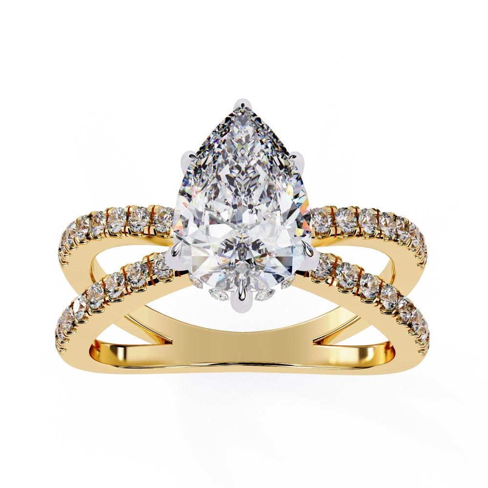 The Tory Pear Hidden Halo With Split Shank Engagement Ring