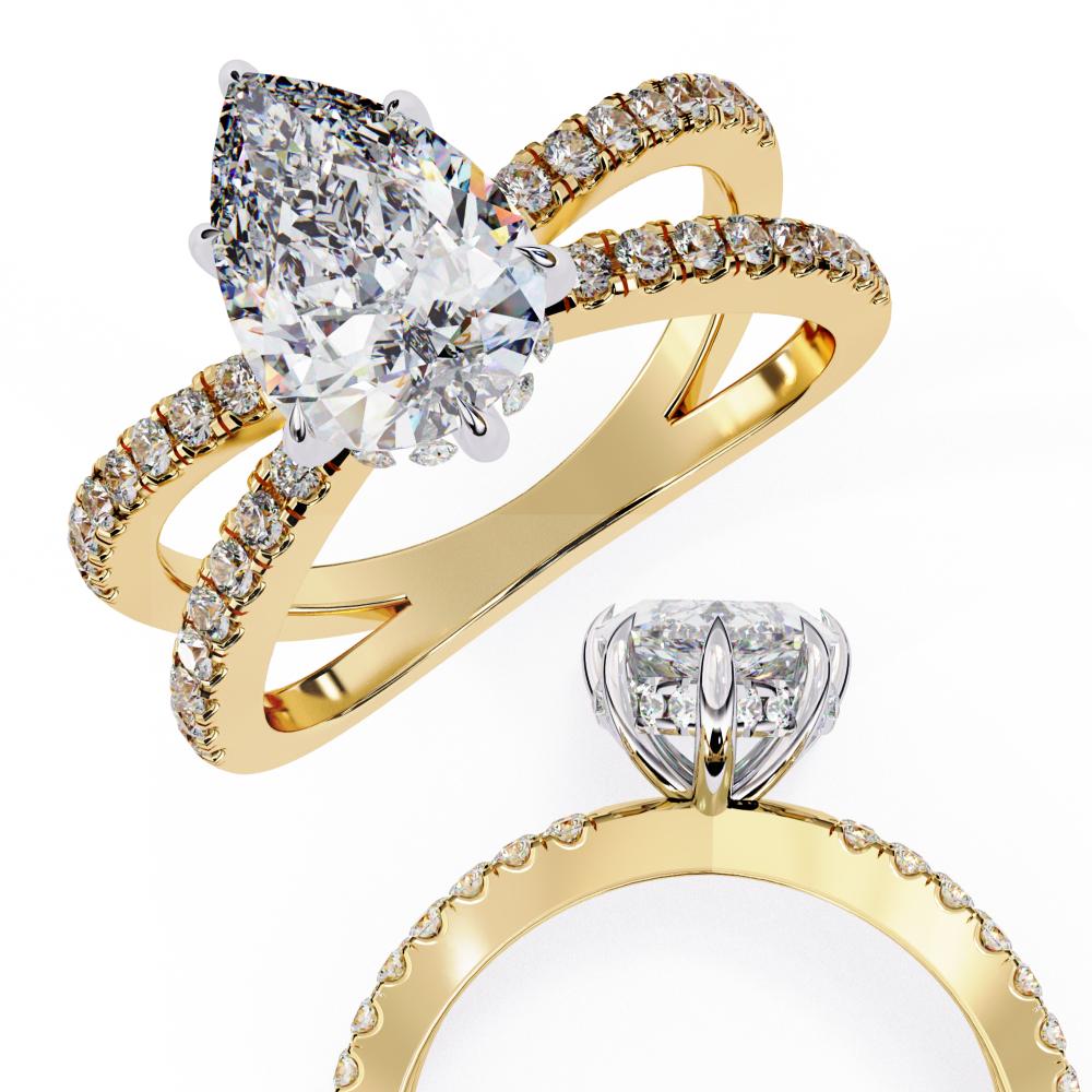 The Tory Pear Hidden Halo With Split Shank Engagement Ring