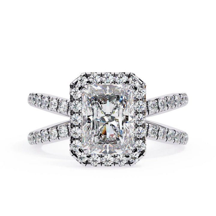 The Jamie Radiant Halo With Split Shank Engagement Ring