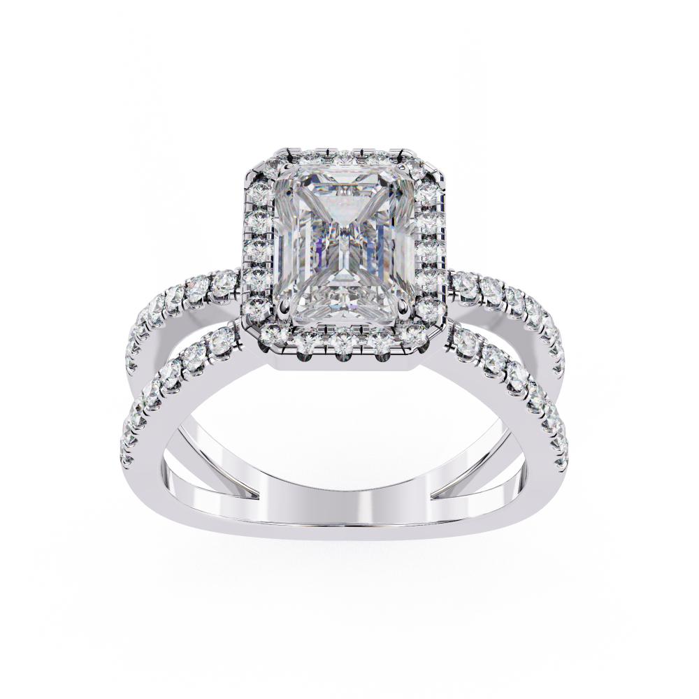 The Jamie Emerald Halo with Split Shank Engagement Ring