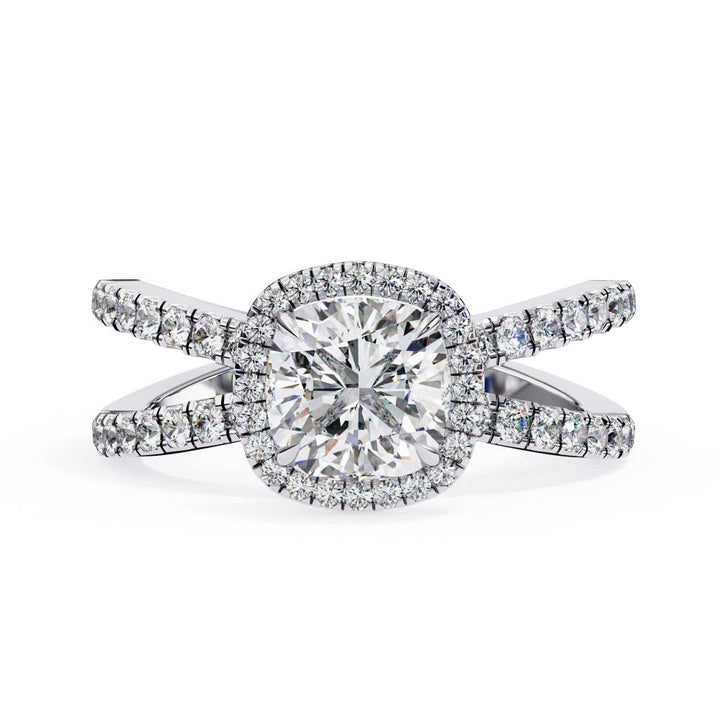 The Jamie Cushion Halo with Split Shank Engagement Ring