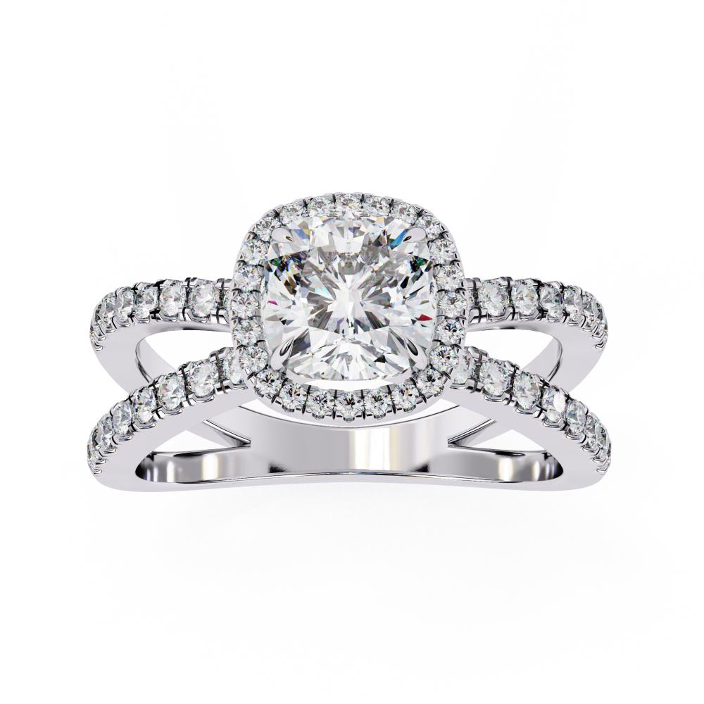 The Jamie Cushion Halo with Split Shank Engagement Ring