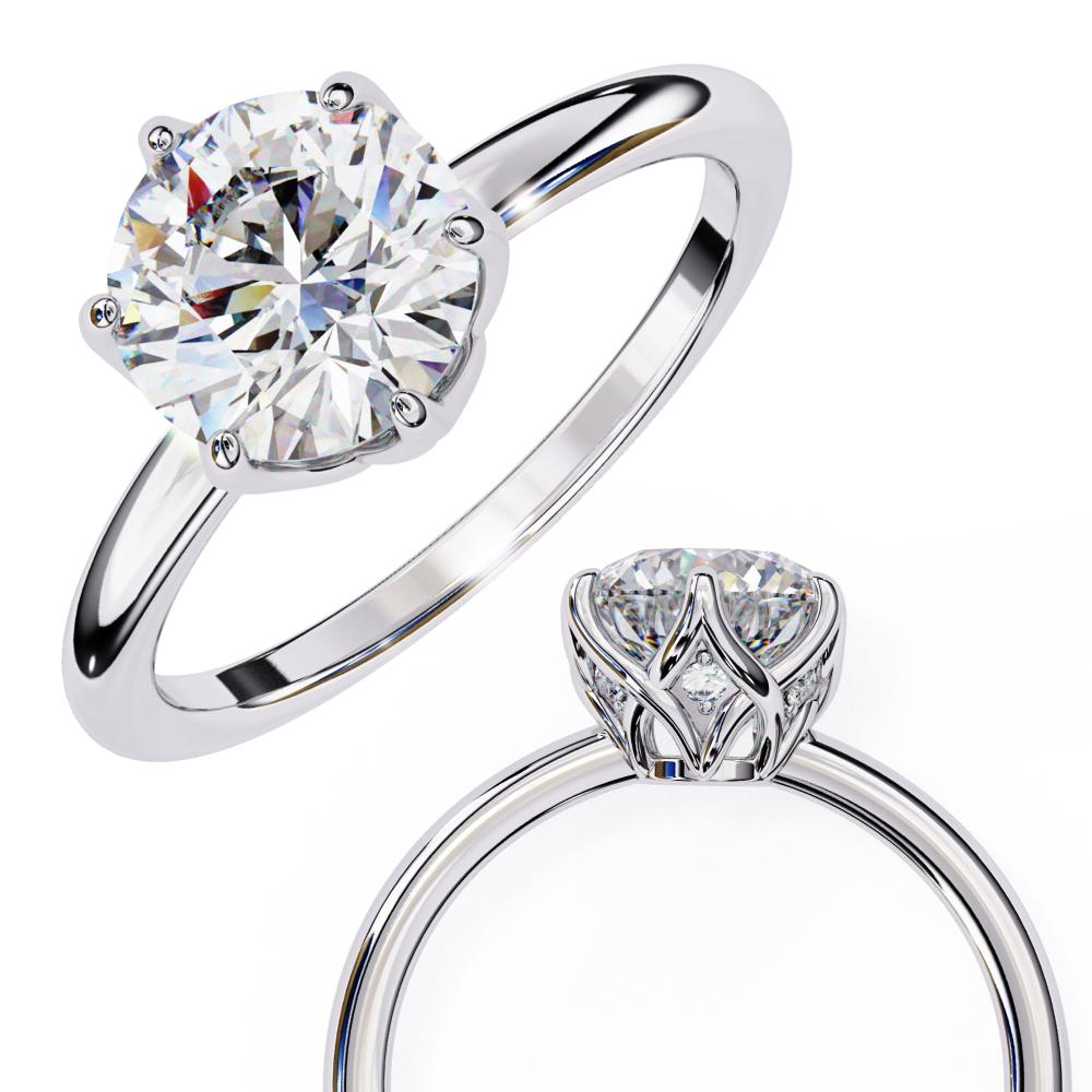 The Silvia Round Solitaire Lotus Prong Engagement Ring