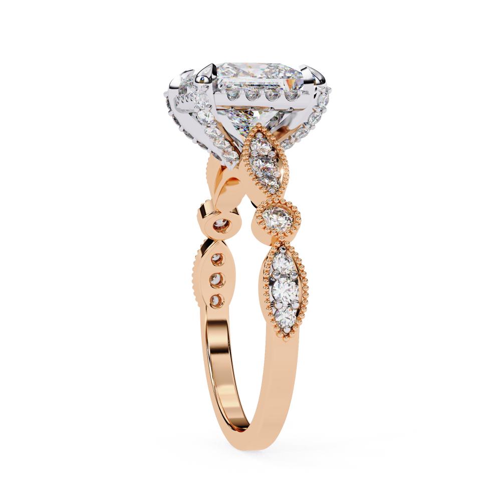 The Alicia Princess Modern Halo with Milgrain Engagement Ring