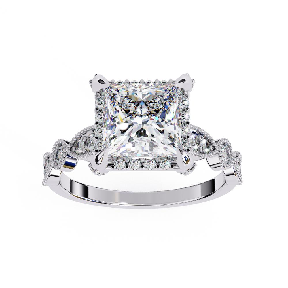 The Alicia Princess Modern Halo with Milgrain Engagement Ring