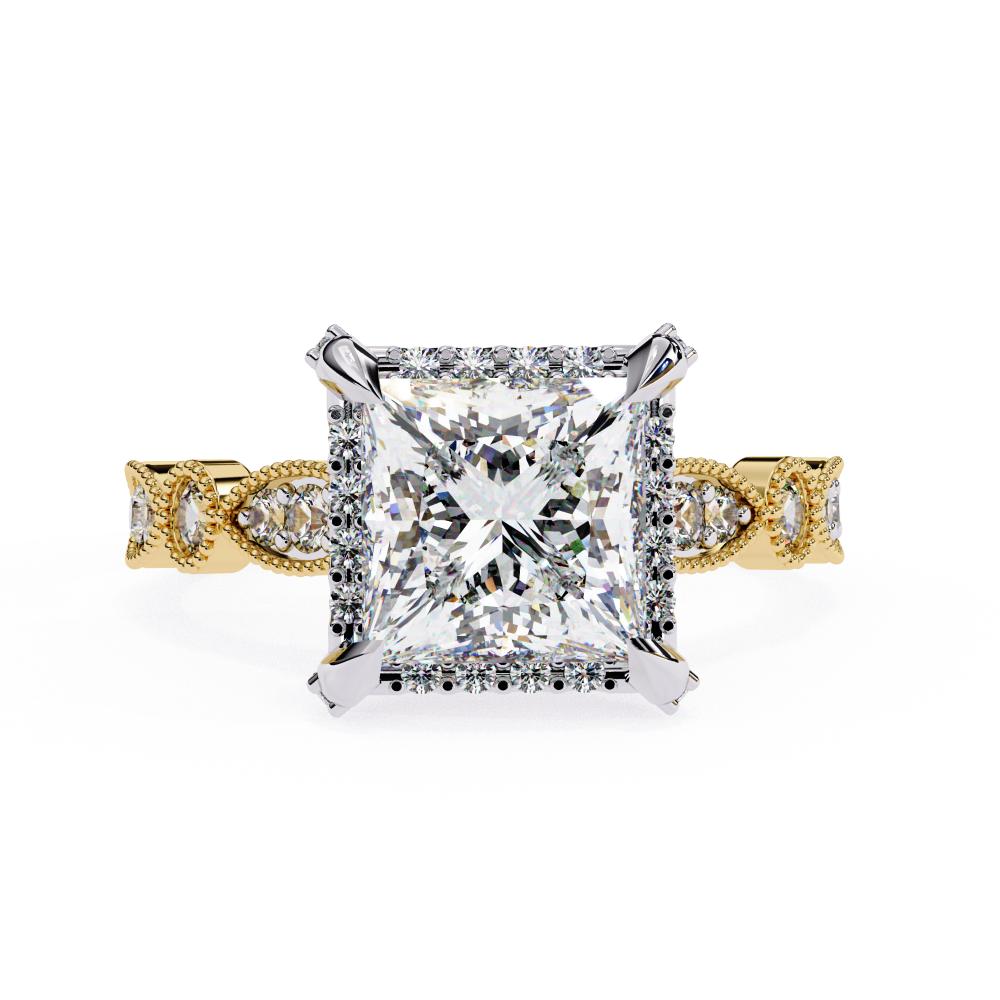 The Alicia Princess Modern Halo with Milgrain Engagement Ring