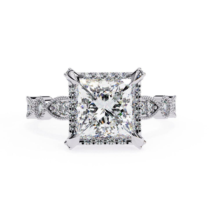 The Alicia Princess Modern Halo with Milgrain Engagement Ring