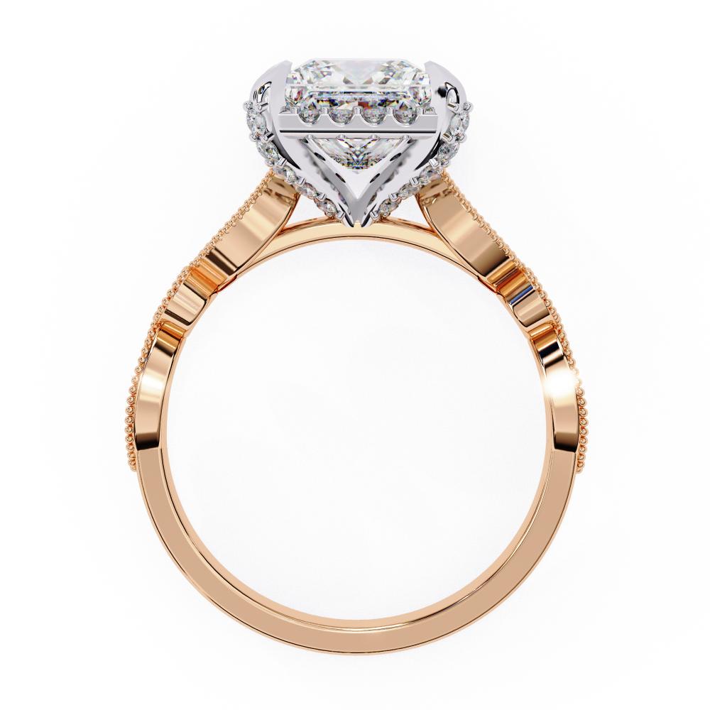 The Alicia Princess Modern Halo with Milgrain Engagement Ring