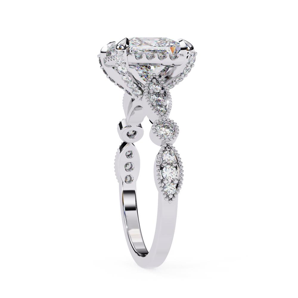 The Alicia Princess Modern Halo with Milgrain Engagement Ring