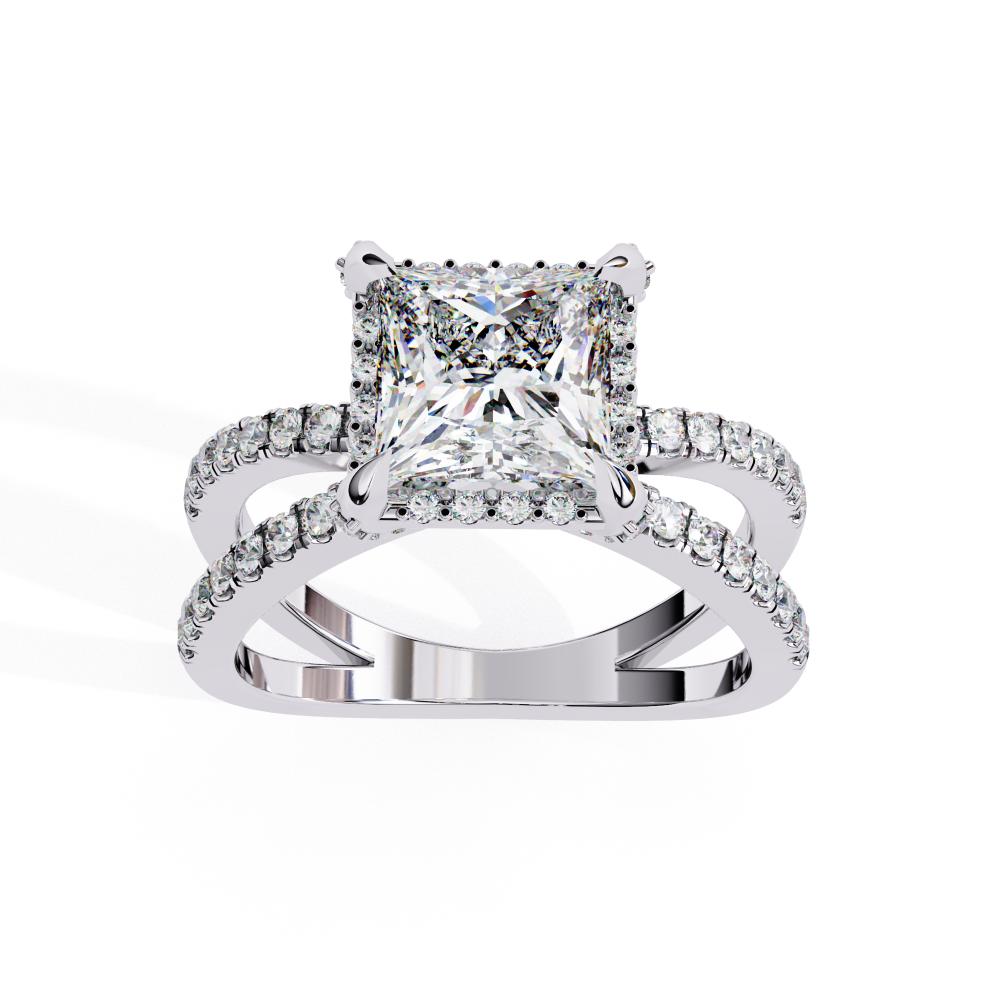 The Jessica Princess Modern Halo with Split Shank Engagement Ring