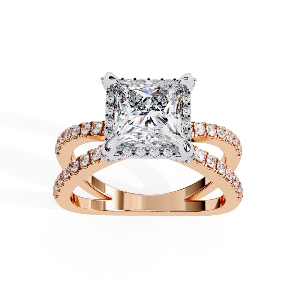 The Jessica Princess Modern Halo with Split Shank Engagement Ring