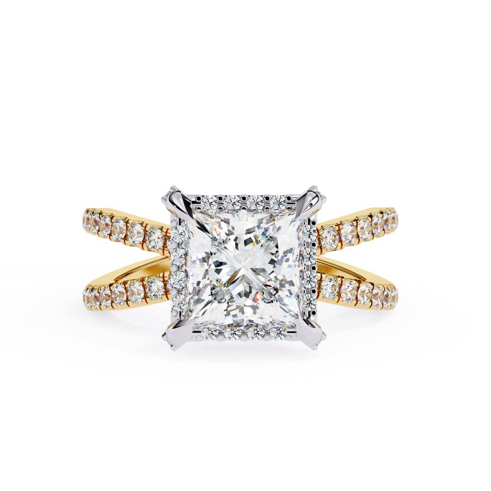 The Jessica Princess Modern Halo with Split Shank Engagement Ring