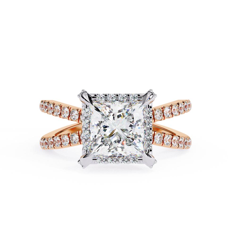 The Jessica Princess Modern Halo with Split Shank Engagement Ring