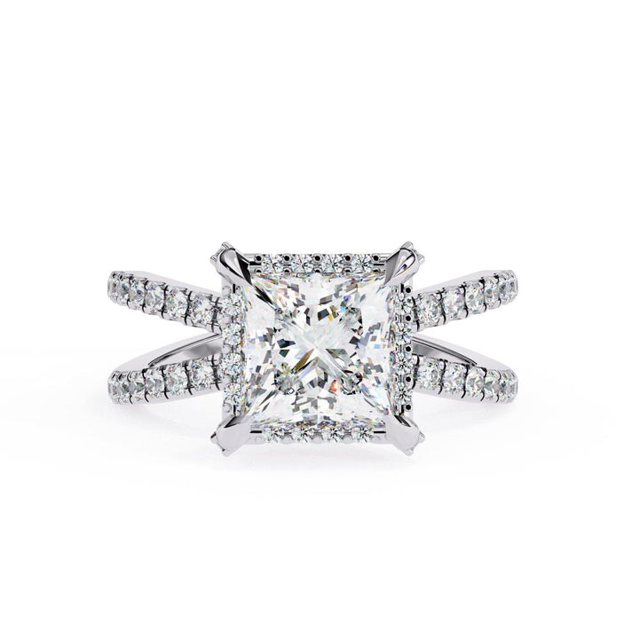 The Jessica Princess Modern Halo with Split Shank Engagement Ring