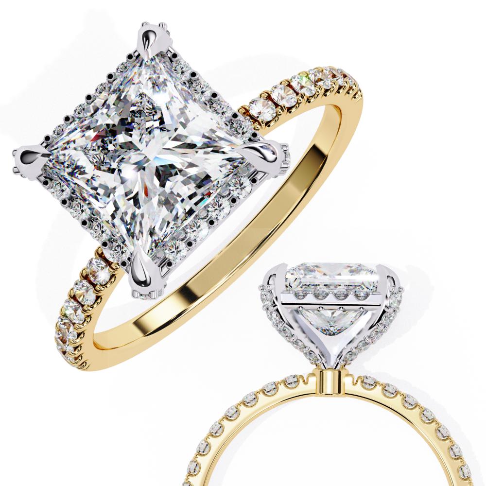 The Hailey Princess Modern Halo Engagement Ring