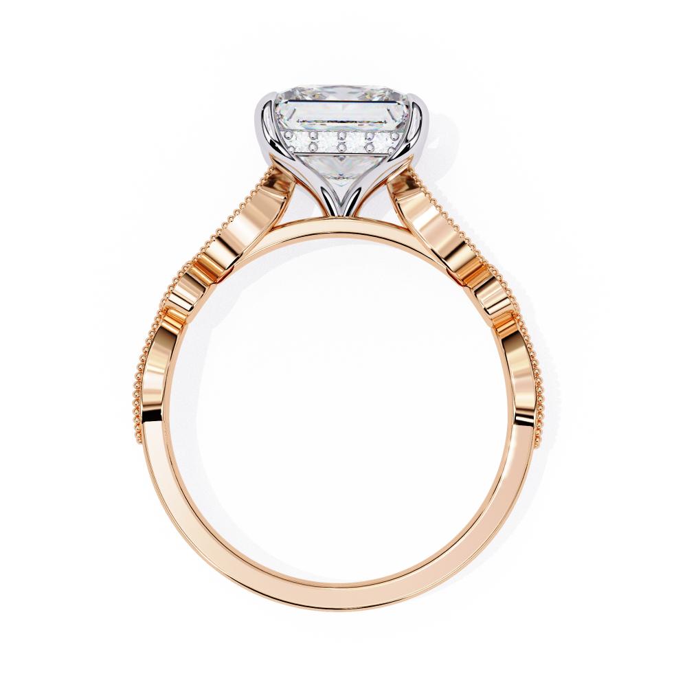 The Milana Princess Hidden Halo with Milgrain Band Engagement Ring