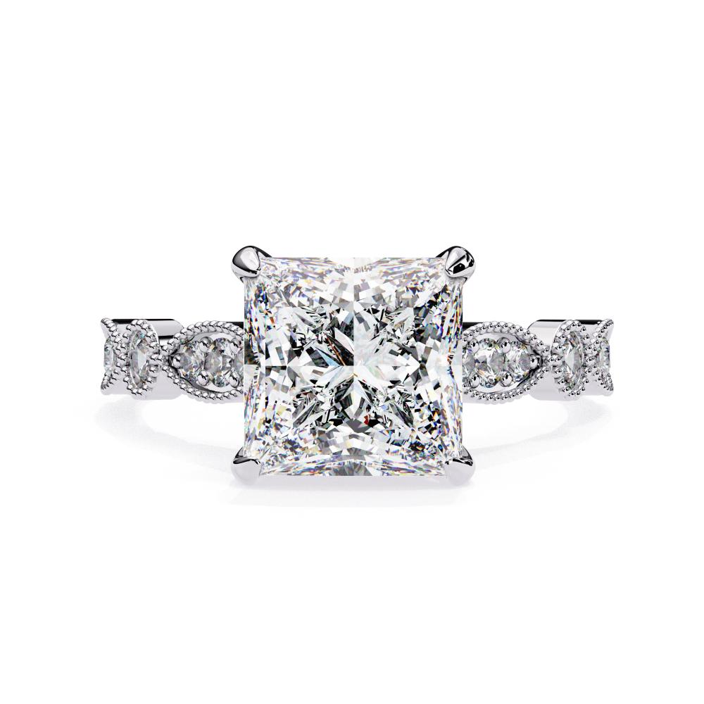 The Milana Princess Hidden Halo with Milgrain Band Engagement Ring