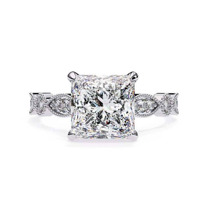 The Milana Princess Hidden Halo with Milgrain Band Engagement Ring