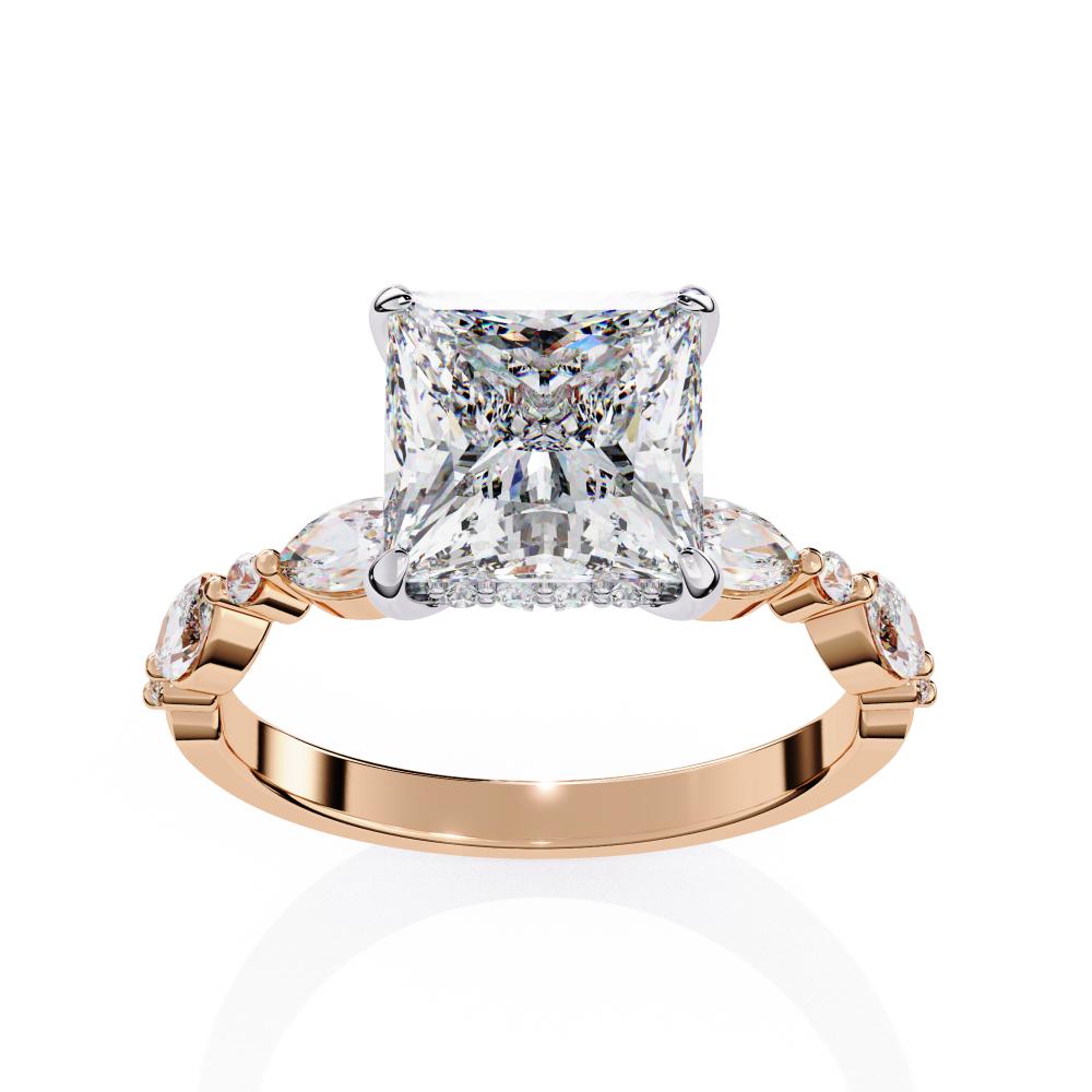 The Dani Princess Hidden Halo with Accent Stone Engagement Ring