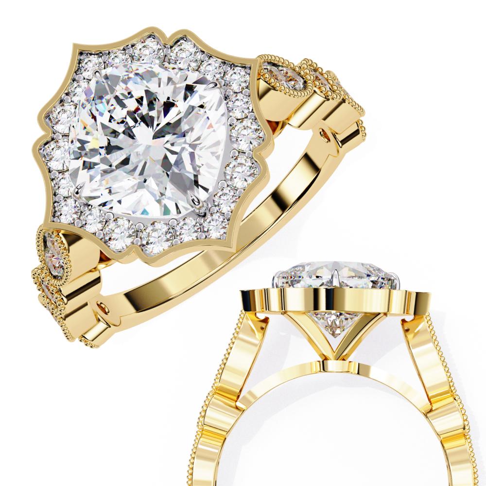 The Parra Cushion Vintage Halo with Milgrain Band Engagement Ring