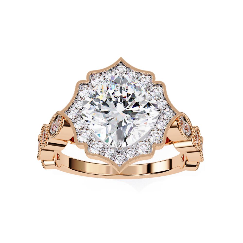 The Parra Cushion Vintage Halo with Milgrain Band Engagement Ring