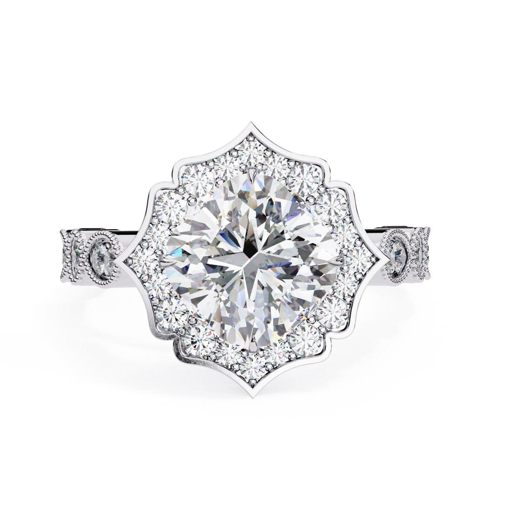 The Parra Cushion Vintage Halo with Milgrain Band Engagement Ring