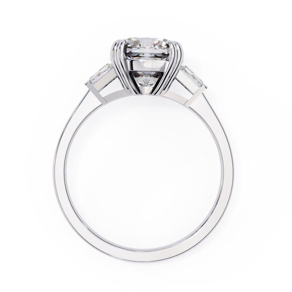 The Justin Cushion Double Claw Prong Three Stone Engagement ring