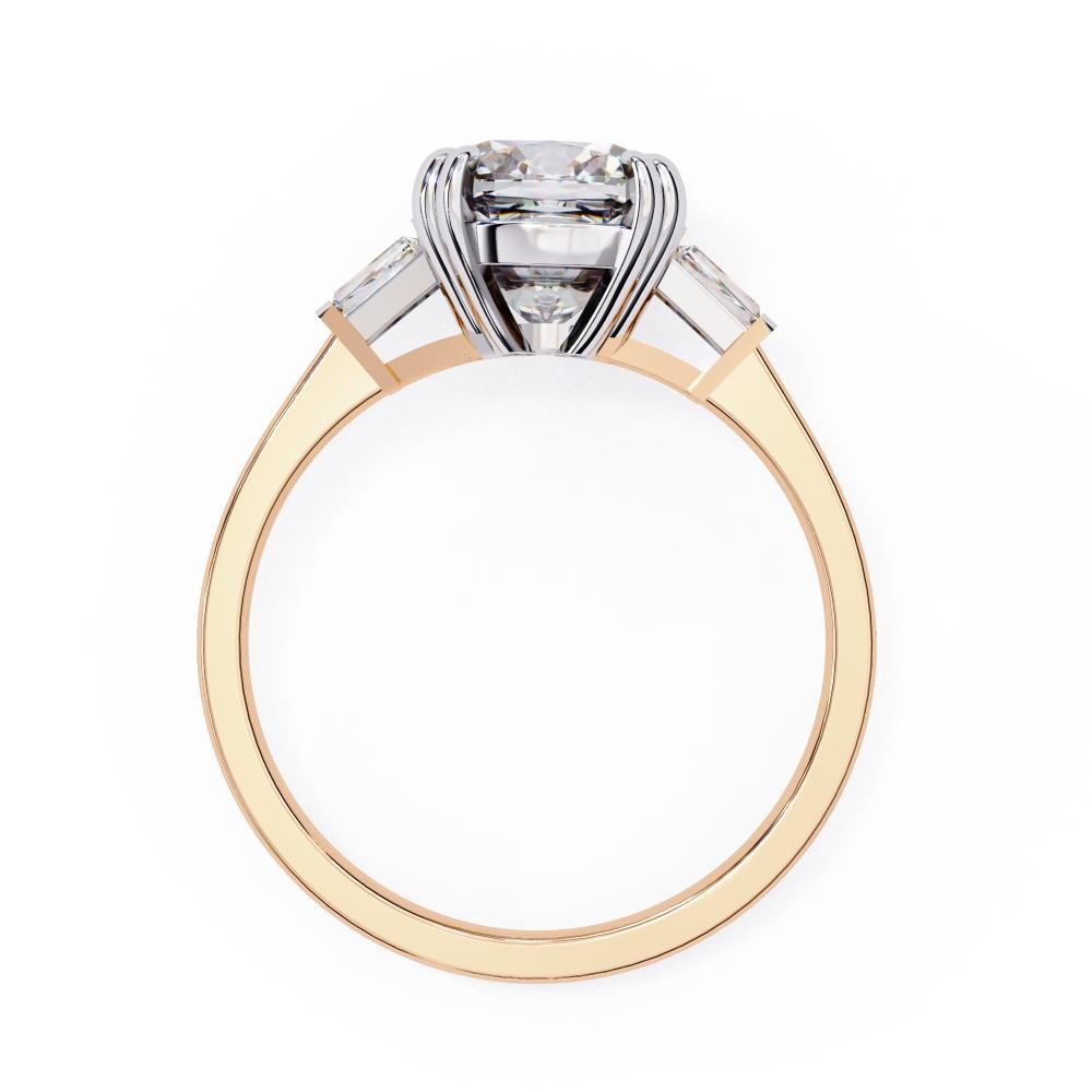 The Justin Cushion Double Claw Prong Three Stone Engagement ring