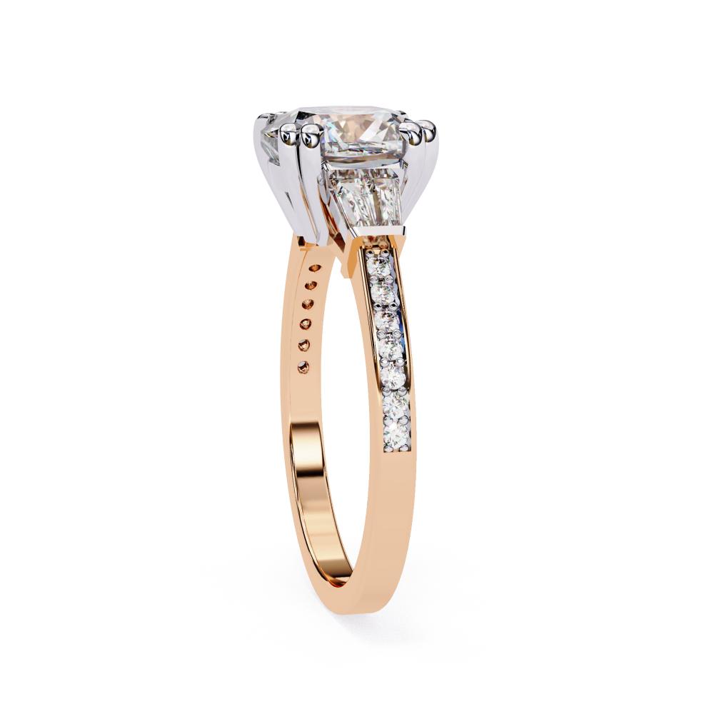 The Justin Cushion Double Claw Prong Three Stone Engagement ring