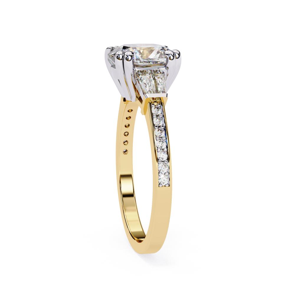 The Justin Cushion Double Claw Prong Three Stone Engagement ring