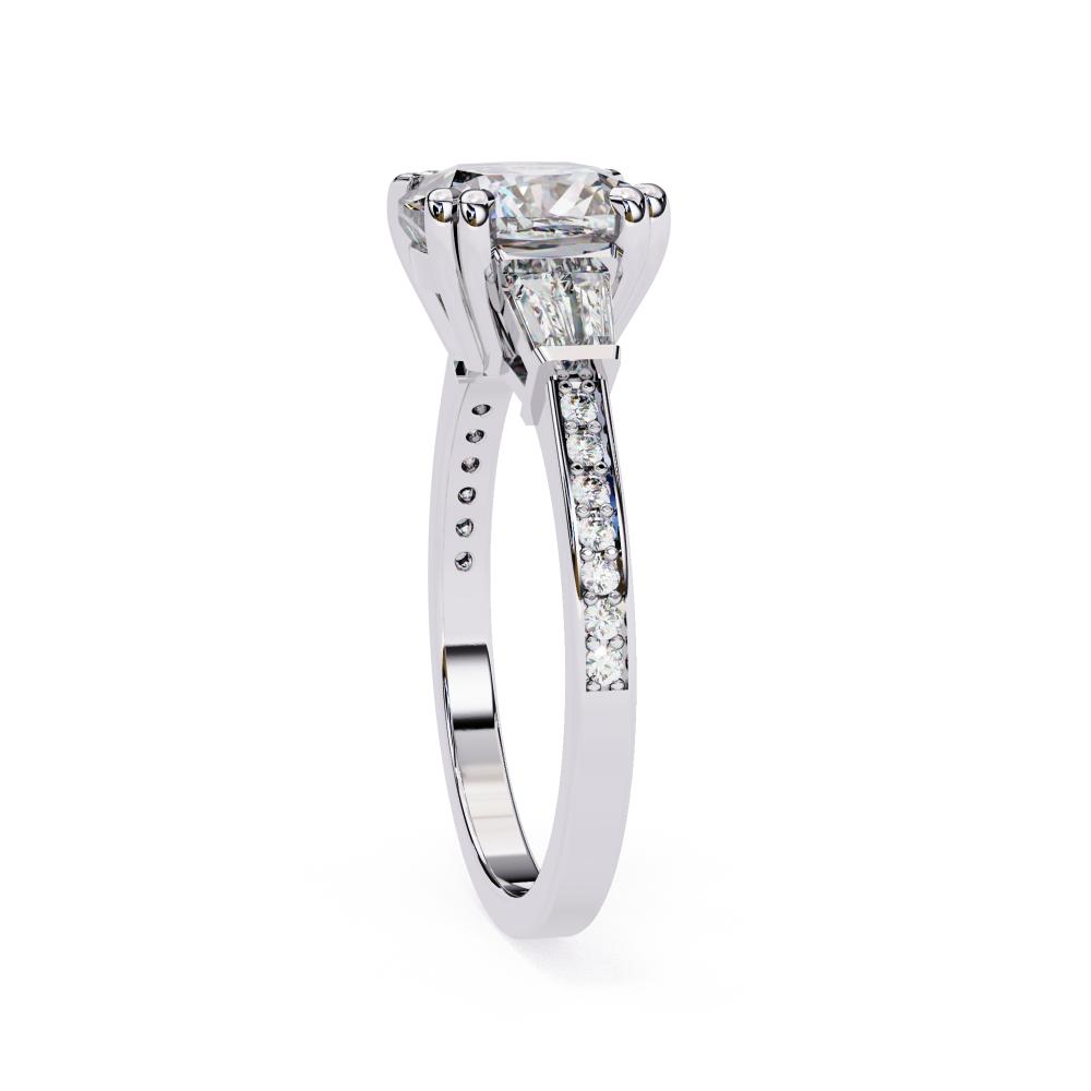 The Justin Cushion Double Claw Prong Three Stone Engagement ring