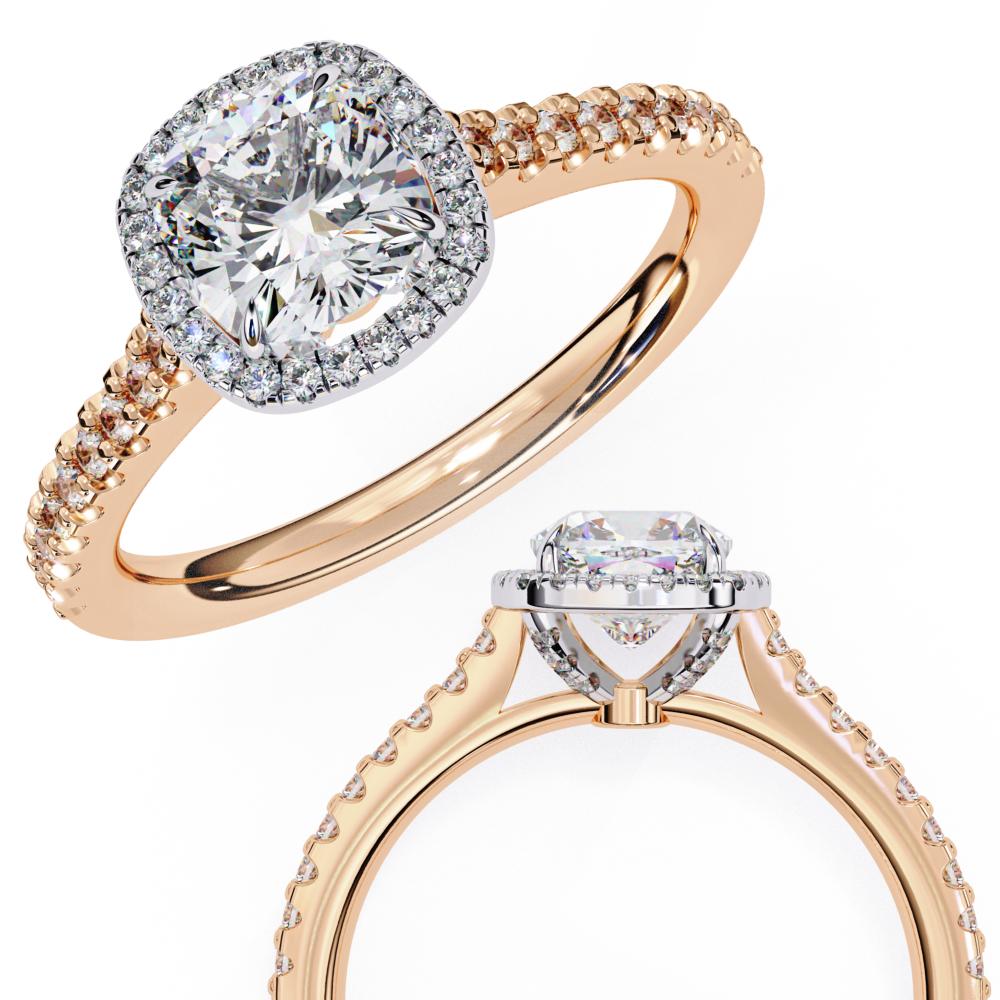 The Kacey Cushion Halo with Cathedral Engagement Ring