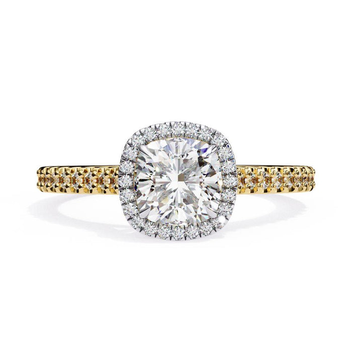 The Kacey Cushion Halo with Cathedral Engagement Ring