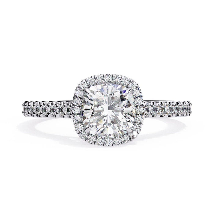 The Kacey Cushion Halo with Cathedral Engagement Ring