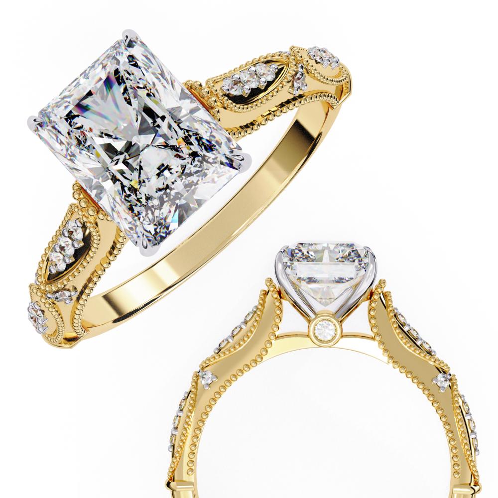 The Deanna Radiant Cathedral with Traditional Milgrain Engagement Ring