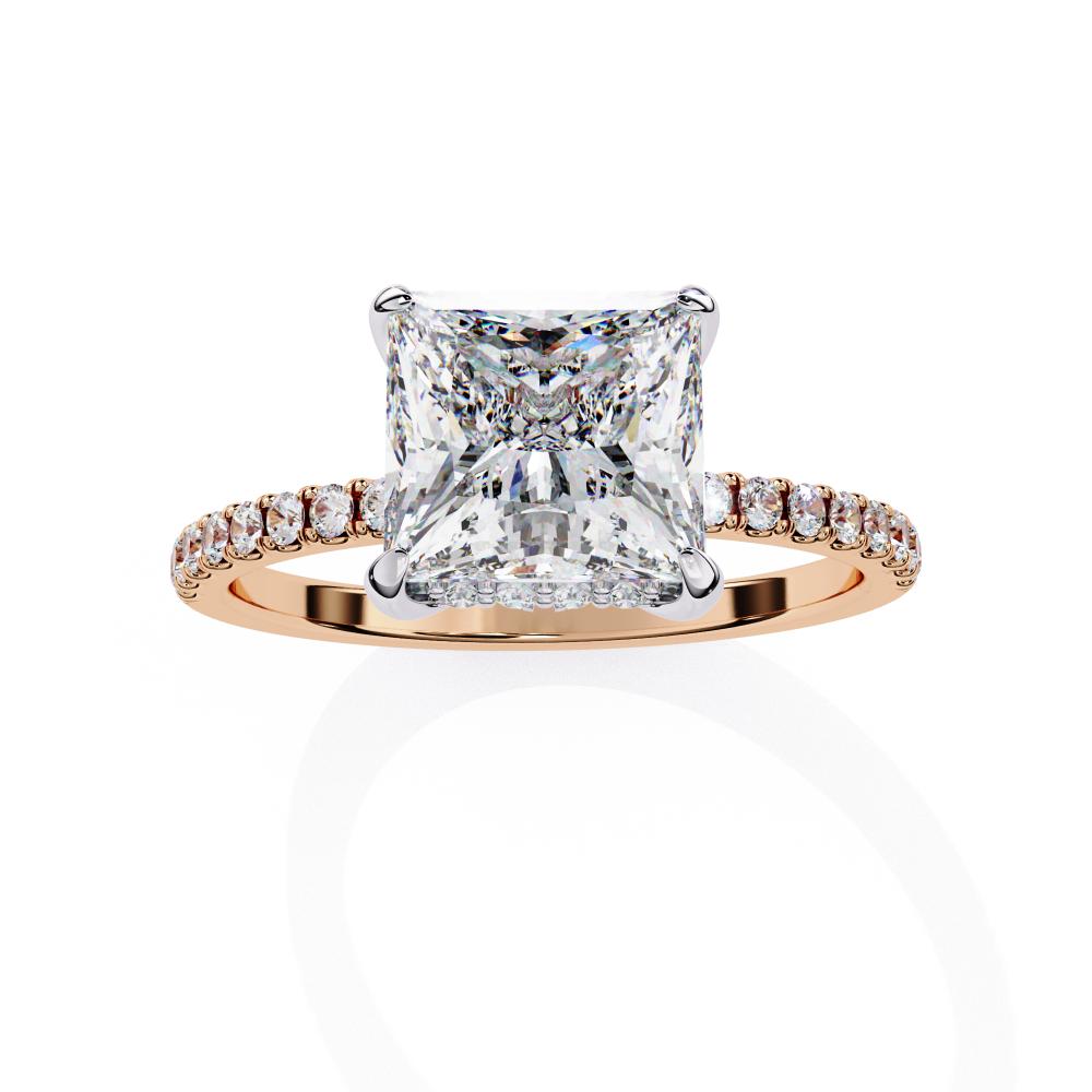 The Louise Princess Hidden Halo with Pave Band Engagement Ring