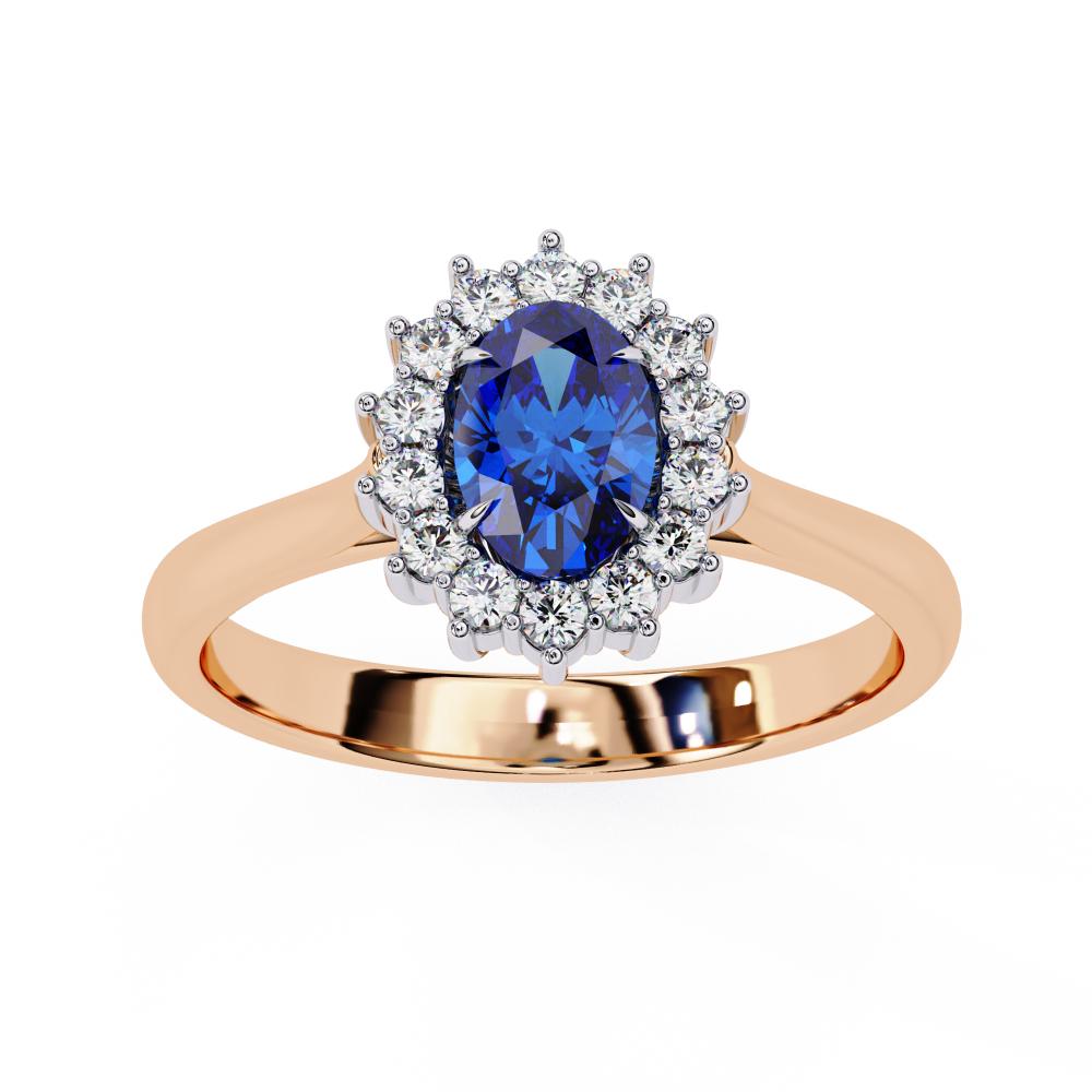 The Adams Blue Oval  With Vintage Halo Engagement Ring