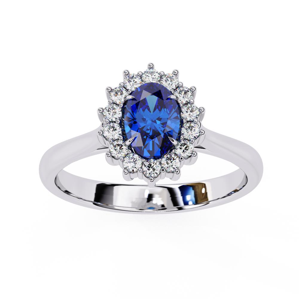 The Adams Blue Oval With Vintage Halo Engagement Ring