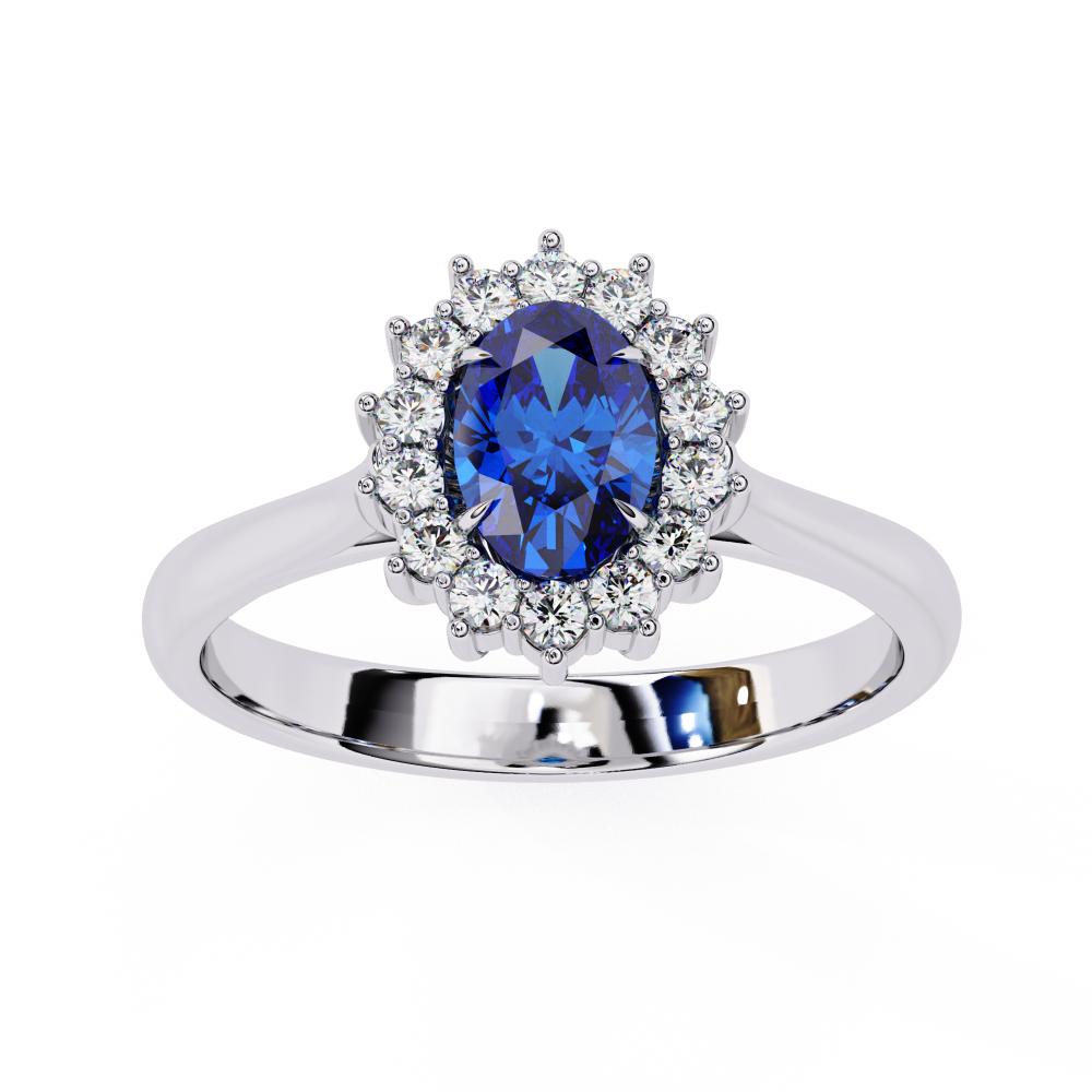 The Adams Blue Oval  With Vintage Halo Engagement Ring