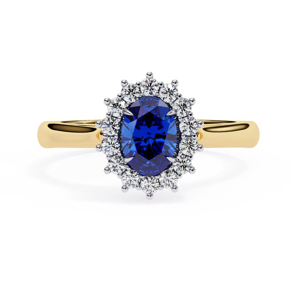 The Adams Blue Oval With Vintage Halo Engagement Ring