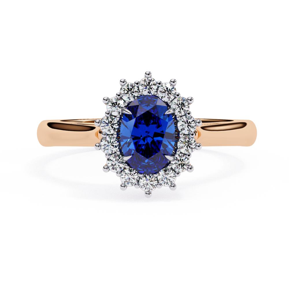 The Adams Blue Oval With Vintage Halo Engagement Ring