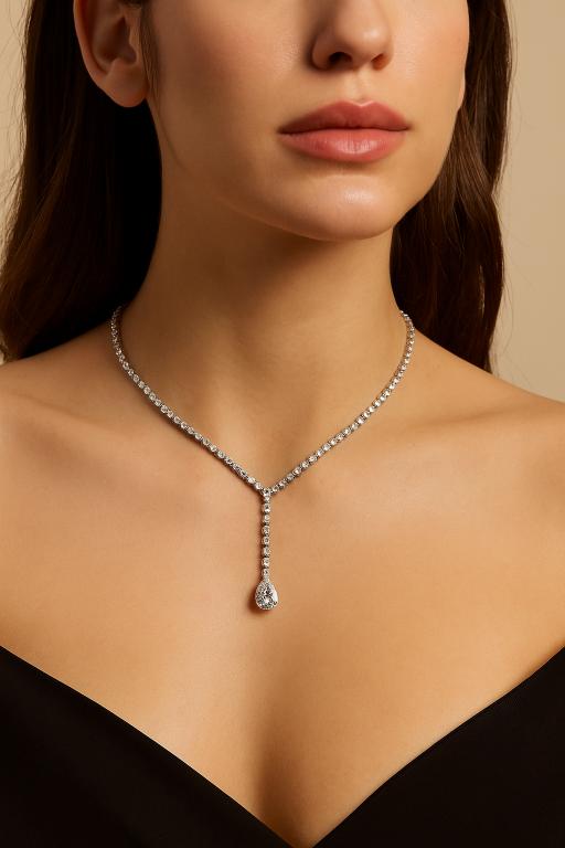 The Mia Pear Dangling Tennis Neckalce