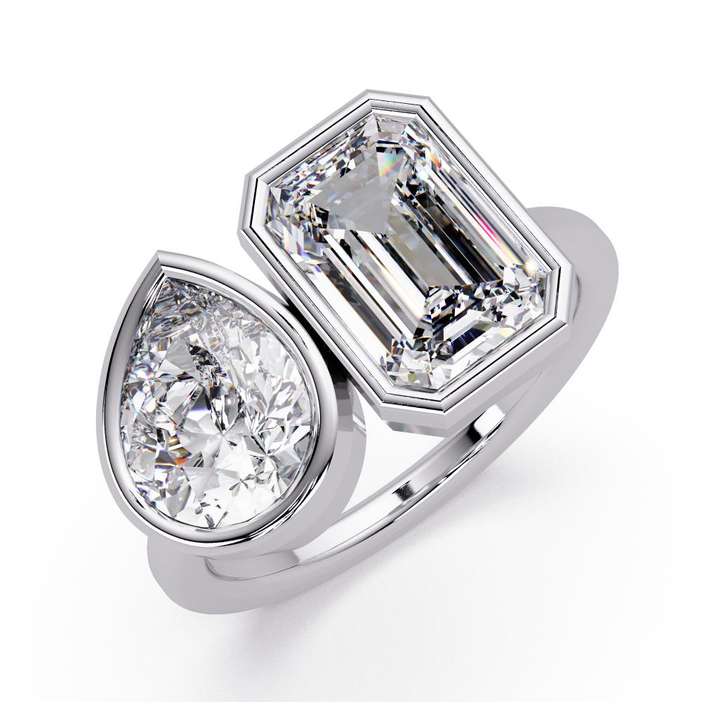 The Delilah Emerald & Pear Bezel Set Toi et Moi Engagement Ring