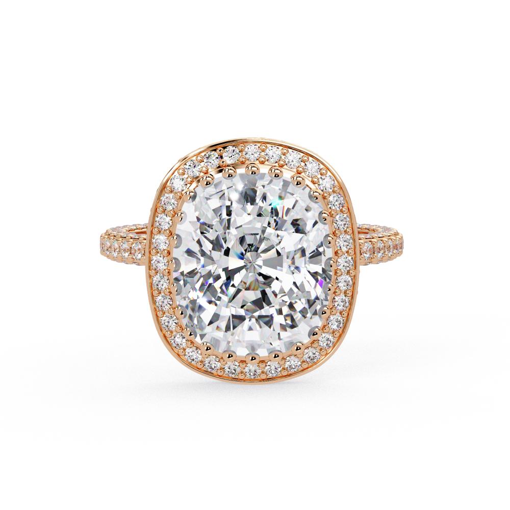 The Kallie Elongated Cushion Halo With 3 side Micropave Shank Engagement Ring