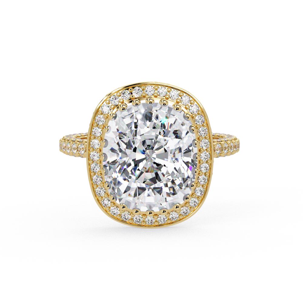 The Kallie Elongated Cushion Halo With 3 side Micropave Shank Engagement Ring